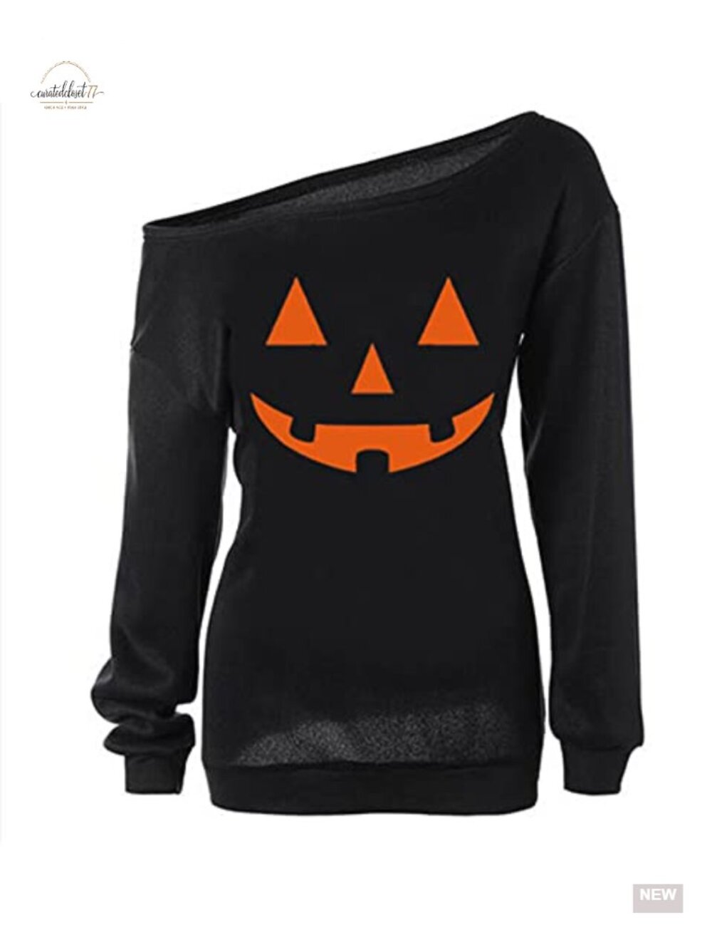Women Slouchy Off Shoulder Halloween Pumpkin Sweatshirt Loose Fit